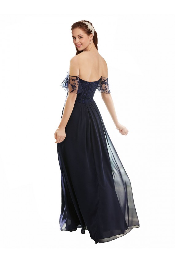 Dark Navy A-Line V-Neck Cap Sleeves Long Formal Dress / Bridesmaid Dress York