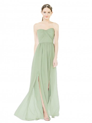 Low Back Sage A-Line Strapless Long Semi Formal Evening Dress / Bridesmaid Dress York