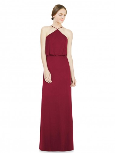 Open Back Burgundy A-Line Halter Neck Long Bridesmaid Dress York