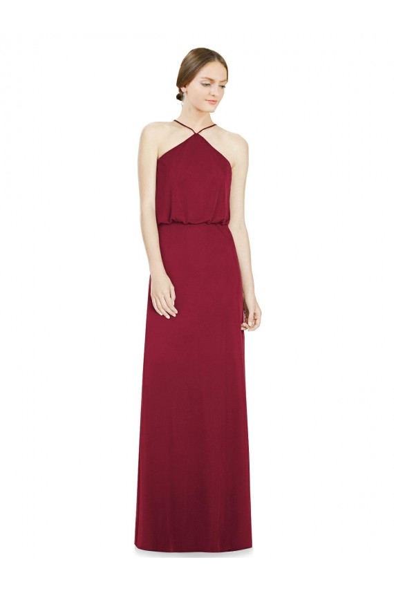 Open Back Burgundy A-Line Halter Neck Long Bridesmaid Dress York