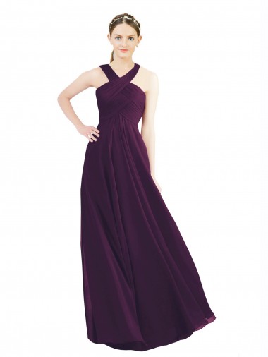 Grape A-Line Halter Neck Long Bridesmaid Dress York