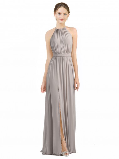 Low Back Oyster Silver A-Line Halter Neck Long Bridesmaid Dress York