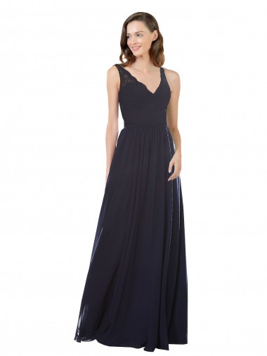 Keyhole Back Dark Navy A-Line V-Neck Long Bridesmaid Dress York