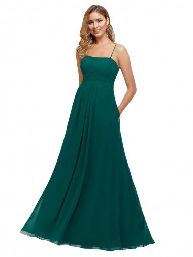 Low Back Hunter A-Line Square Neck Long Bridesmaid Dress York