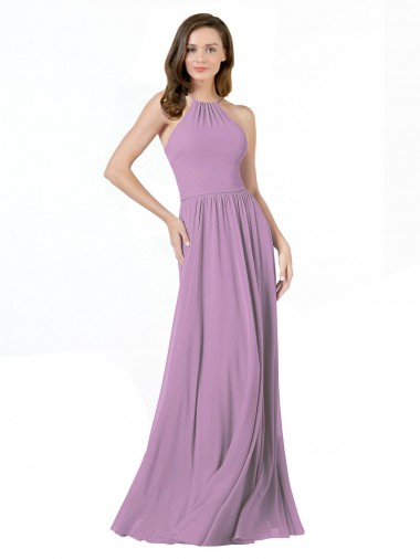 Dark Lavender A-Line Halter Neck Long Bridesmaid Dress York