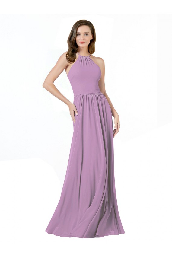 Dark Lavender A-Line Halter Neck Long Bridesmaid Dress York