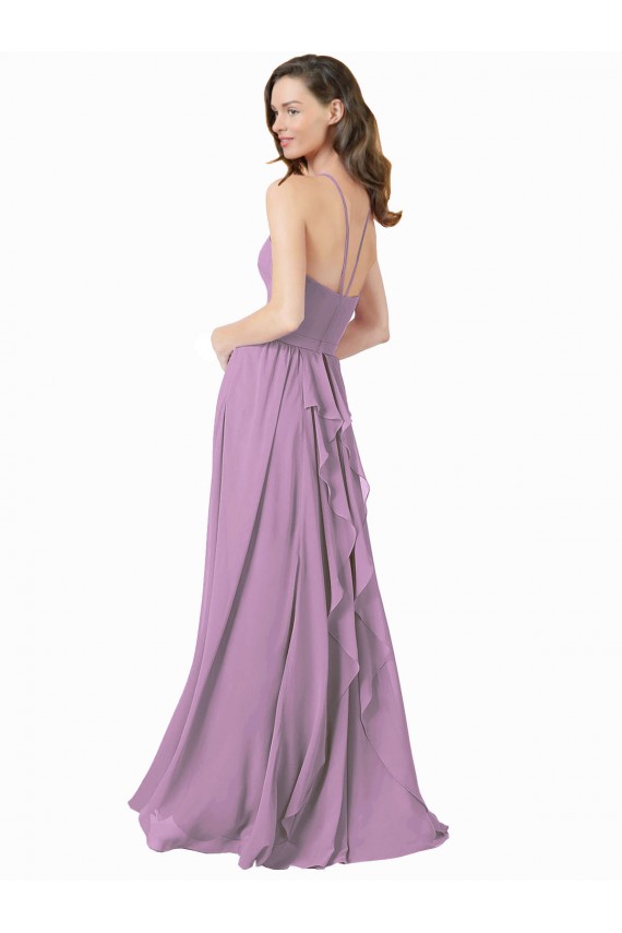 Dark Lavender A-Line Halter Neck Long Bridesmaid Dress York