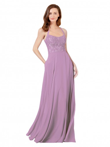 Dark Lavender A-Line Spaghetti Straps Long Bridesmaid Dress York