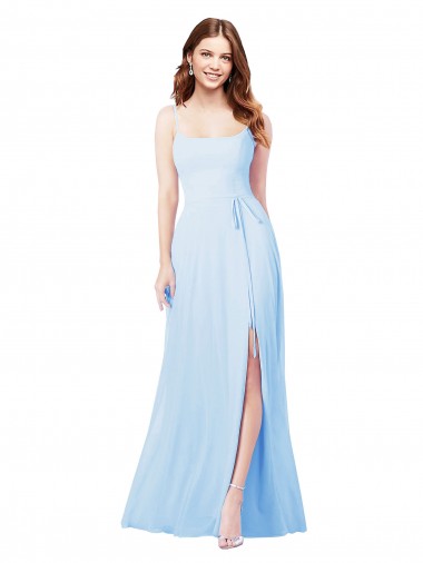 Light Sky Blue Sheath Square Neck Long Bridesmaid Dress York