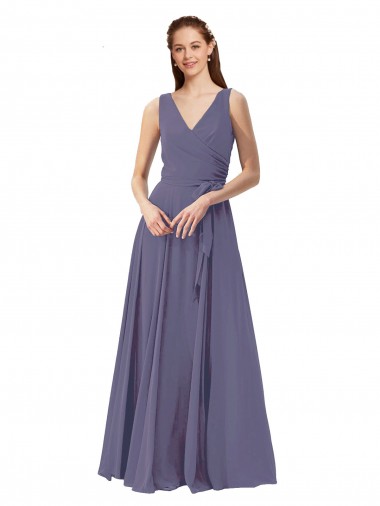 Silver Stone A-Line V-Neck Long Bridesmaid Dress York