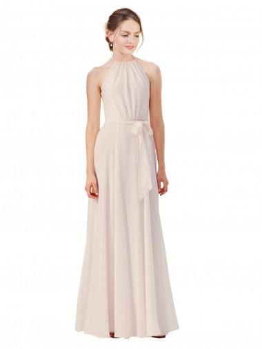 Cream Pink A-Line High Neck Long Bridesmaid Dress York