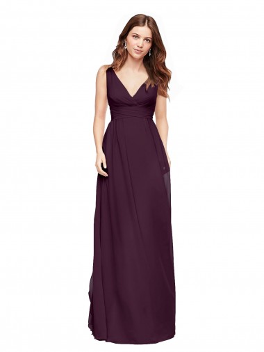 Grape A-Line V-Neck Long Evening Gowns / Bridesmaid Dresses York