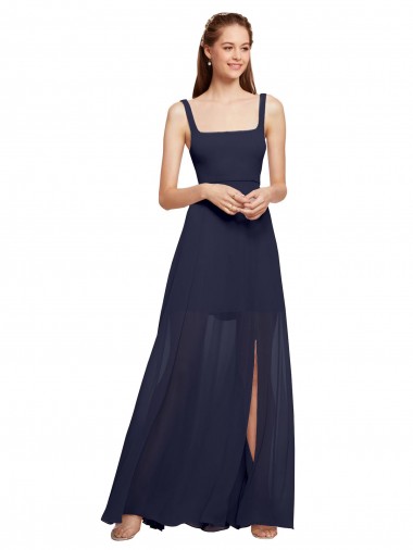 Dark Navy A-Line Square Neck Long Bridesmaid Dress / Evening Dress York