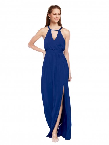 Royal Blue A-Line High Neck Long Bridesmaid Dress York