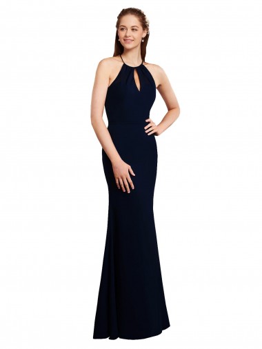 Open Back Dark Navy Mermaid Halter Neck Long Bridesmaid Dress York