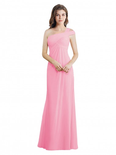 Barely Pink A-Line One Shoulder Long Bridesmaid Dress York