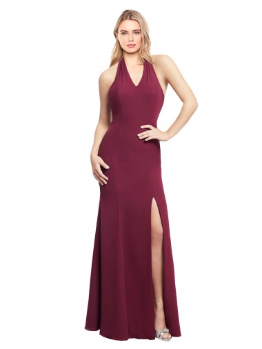 Open Back Burgundy Mermaid Halter Neck Long Bridesmaid Dress York