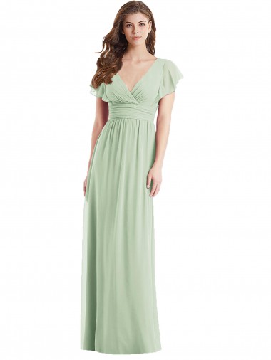 Open Back Sage Trumpet V-Neck Long Bridesmaid Dress York