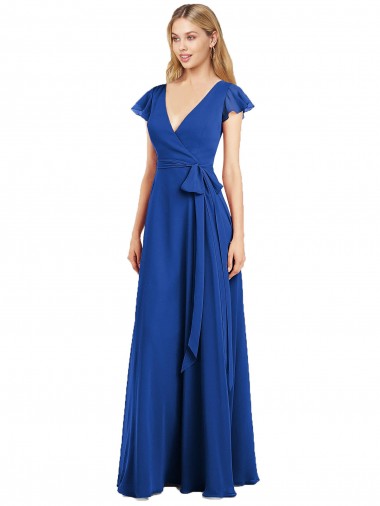 Royal Blue A-Line V-Neck Long Bridesmaid Dress York