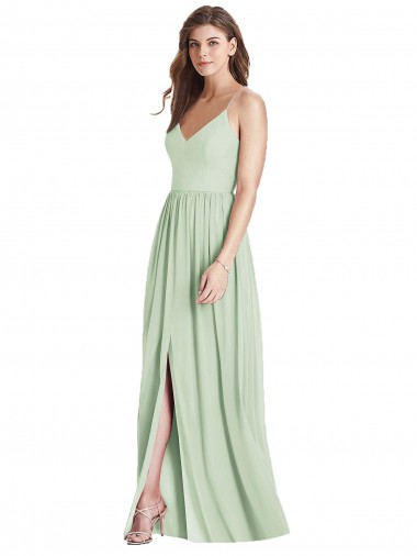 Open Back Sage A-Line V-Neck Long Semi Formal Evening Dress / Bridesmaid Dress York