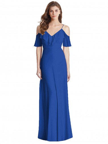 V-Back Royal Blue Trumpet V-Neck Long Semi Formal Evening Dress / Bridesmaid Dress York