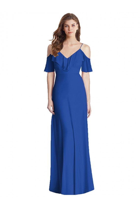 V-Back Royal Blue Trumpet V-Neck Long Semi Formal Evening Dress / Bridesmaid Dress York