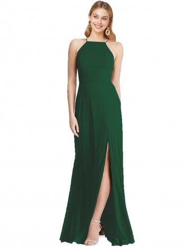 Dark Green A-Line High Neck Long Semi Formal Evening Dress / Bridesmaid Dress York