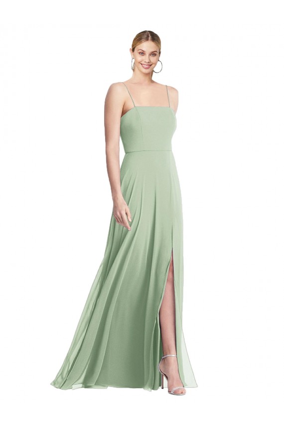 Low Back Sage Trumpet Square Neck Long Formal Evening Gown / Bridesmaid Dress York