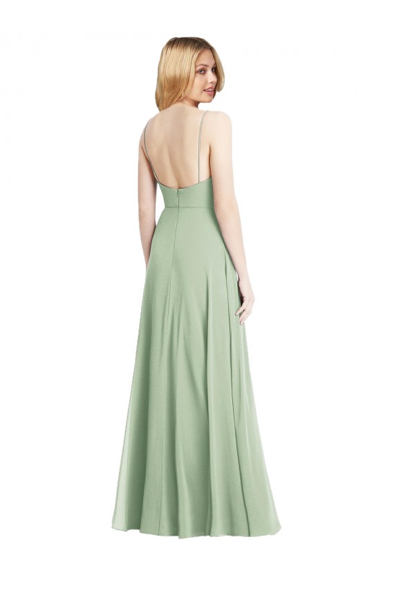 Low Back Sage Trumpet Square Neck Long Formal Evening Gown / Bridesmaid Dress York