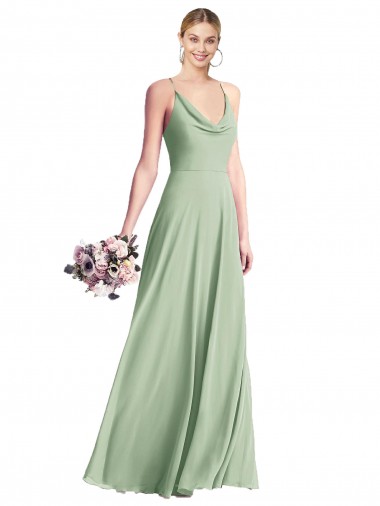 Open Back Sage A-Line Cowl Neck Long Bridesmaid Dress / Evening Dress York