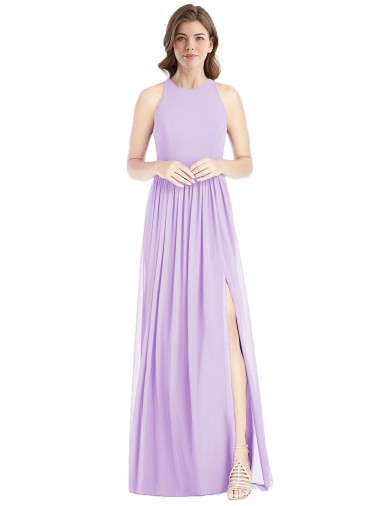 Lilac A-Line Halter Neck Long Bridesmaid Dress York