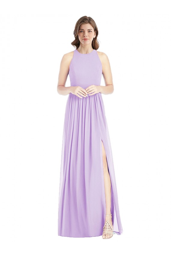 Lilac A-Line Halter Neck Long Bridesmaid Dress York