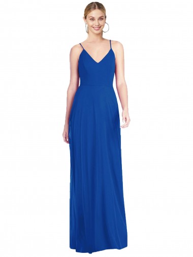 Open Back Royal Blue A-Line V-Neck Long Formal Dress / Bridesmaid Dress York