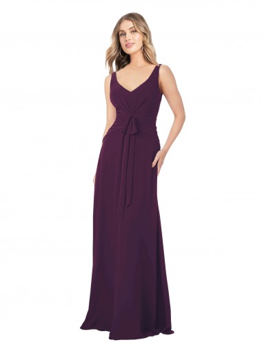 Grape A-Line V-Neck Long Floor Length Bridesmaid Dress York