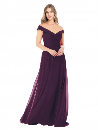 Grape A-Line Off the Shoulder Long Bridal Party Dress York