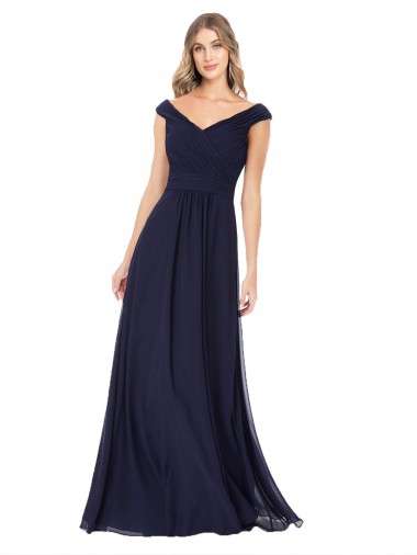 Dark Navy A-Line Off the Shoulder Long Evening Dress / Bridesmaid Dress York