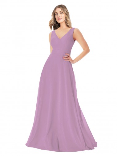 Dark Lavender A-Line V-Neck Long Bridal Party Dress York