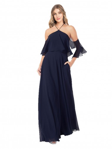 Dark Navy A-Line High Neck Long Formal Dress / Bridesmaid Dress York