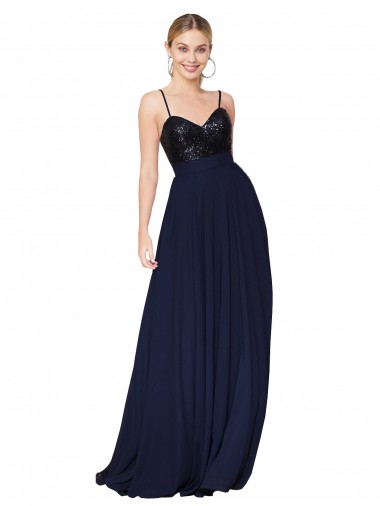 Dark Navy A-Line High Neck Long Semi Formal Evening Dress / Prom Dress / Bridesmaid Dress York