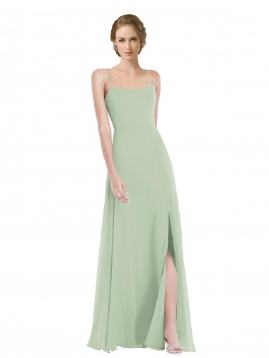 Open Back Sage A-Line Scoop Neck Long Semi Formal Evening Dress / Bridesmaid Dress York