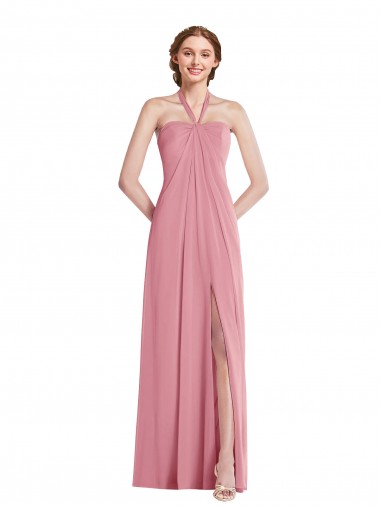 Open Back Skin Pink A-Line Halter Neck Long Semi Formal Evening Dress / Bridesmaid Dress York