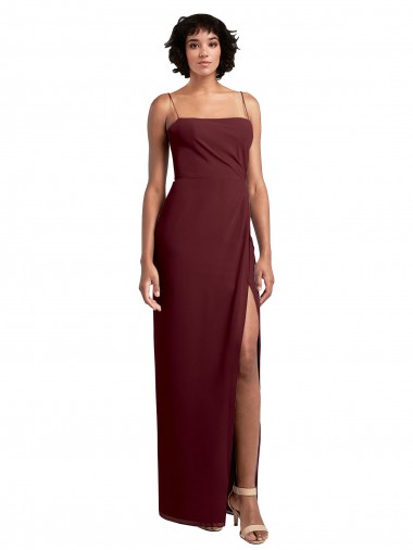 Low Back Burgundy Gold A-Line Square Neck Long Evening Dress / Bridesmaid Dress York