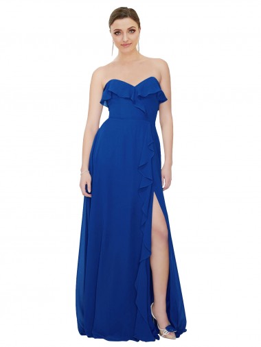 Royal Blue A-Line Strapless Long Bridesmaid Dress York