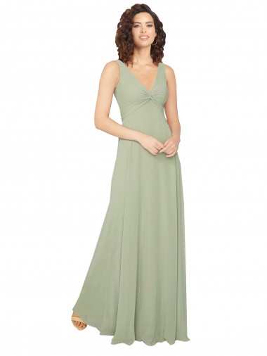 V-Back Sage A-Line V-Neck Long Bridesmaid Dress / Evening Dress York