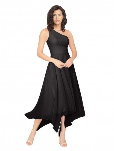 Black A-Line Strapless Midi Length High Low Bridesmaid Dress York