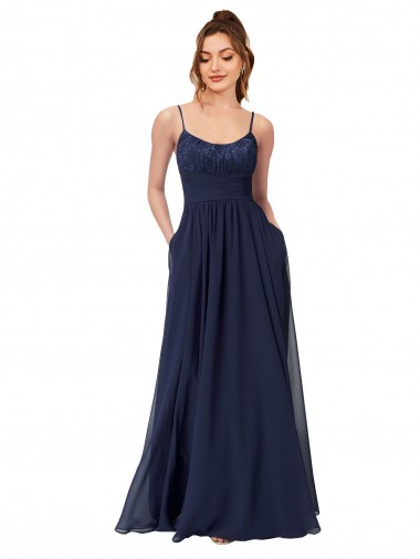 Low Back Dark Navy A-Line Scoop Neck Long Bridesmaid Dress York