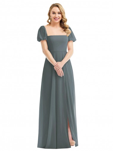 Slate Grey A-Line Square Neck Long Semi Formal Evening Dress / Bridesmaid Dress York