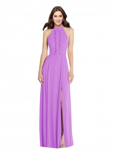 Open Back Violet A-Line Halter Neck Long Formal Evening Gown / Bridesmaid Dress York