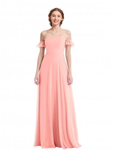 Salmon A-Line Off the Shoulder Long Semi Formal Evening Dress / Bridesmaid Dress York