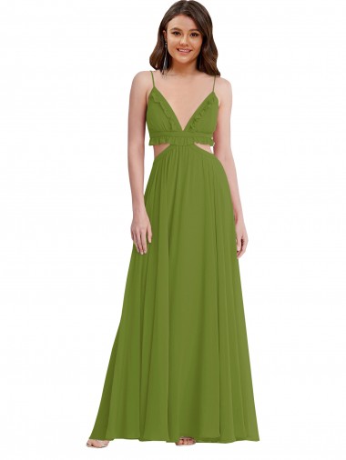 Open Back Olive Green A-Line V-Neck Long Plus Size Evening Gown / Bridesmaid Dress York